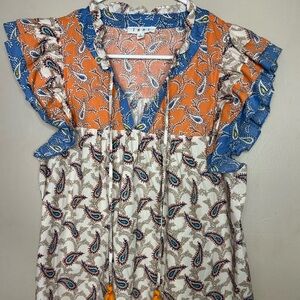 THML amy paisley print tassel tie top in multi size Large cottage core boho
